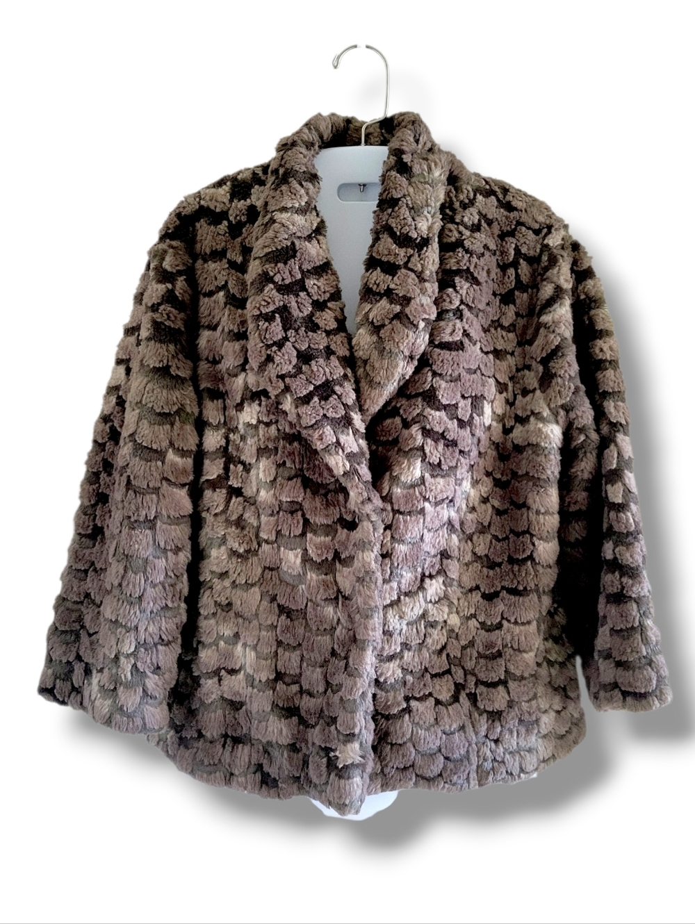 Nic + Zoe | Plush Taupe/Gray Textured 3/4 Sleeve Faux Fur Coat (SIZE S)